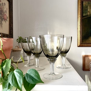4 Mid-Century Gray Water Goblets - Gray Glass Water Goblets - Gray Wine Glasses