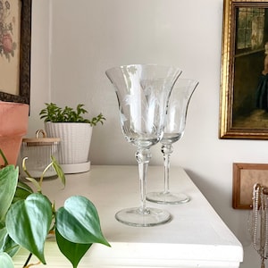 2 Vintage Colony Floral Engraved Glasses - Lily of the Valley Water Goblets