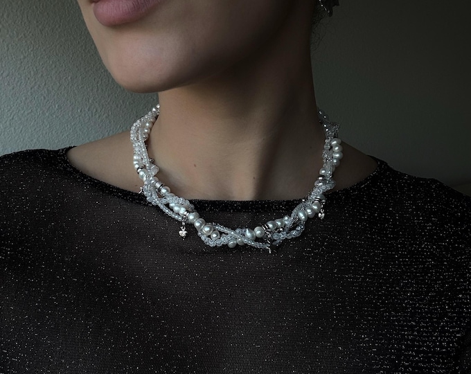 Featured listing image: Pearl Necklace, Handmade Beaded Necklace, Freshwater Pearls Jewelry, Unique Gift for Her, Elegant Statement Necklace, Luxury Art Jewelry