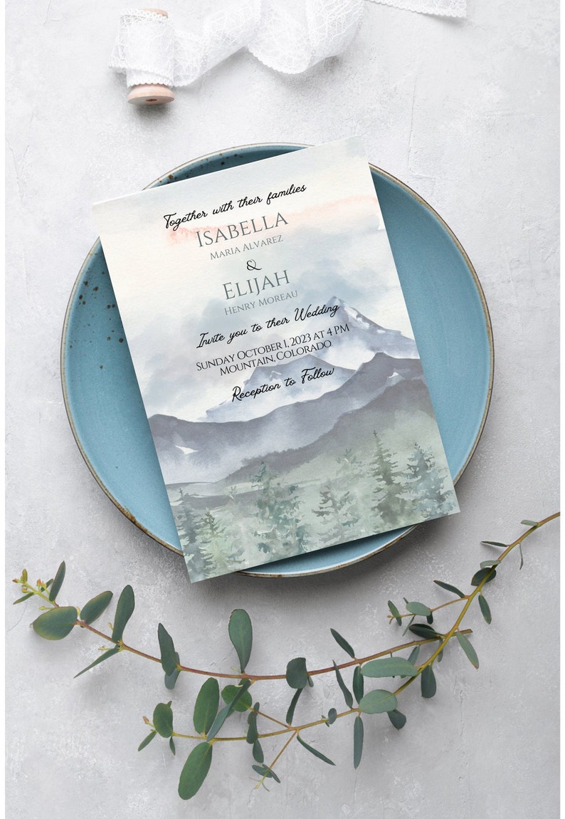 Mountain-themed Wedding Invitation Template. Editable, Digital File ...