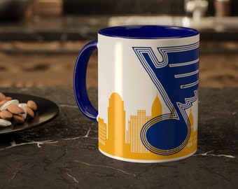 St. Louis Blues Hockey Coffee Mug - 11 oz w/ Two-tone Handle and Design, Blues Coffee Mug