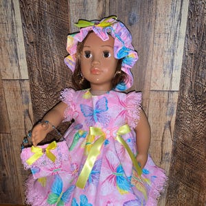 18 inch Doll Multicolor Glitter Butterfly Dress, Matching Hat & Purse Set