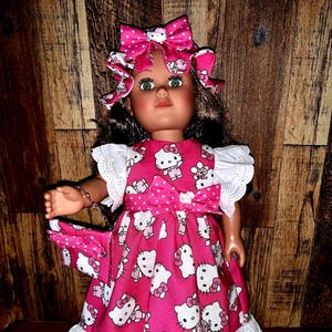 18 inch Doll Kitty Dress, Matching Hat & Purse Set
