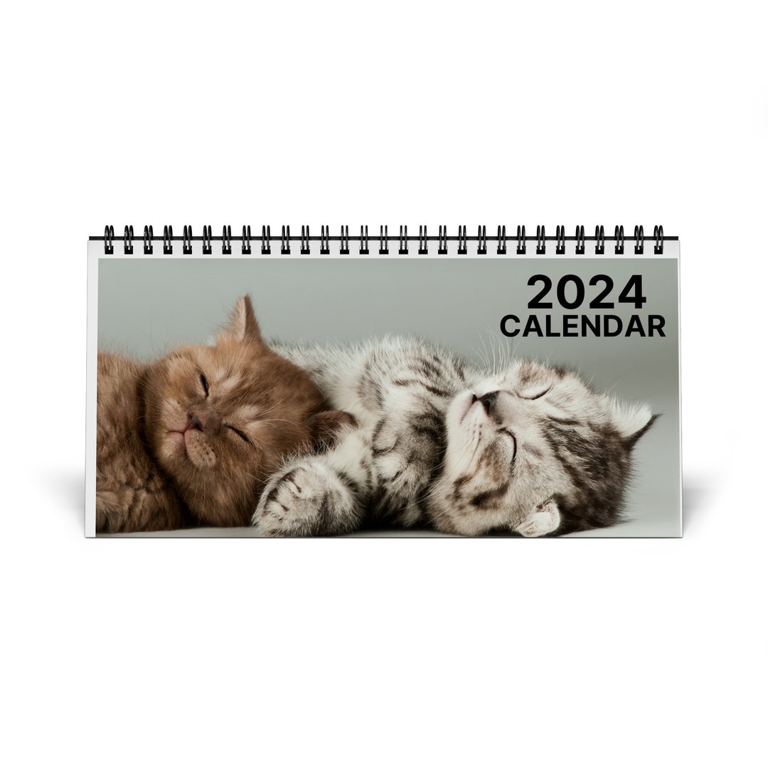 Cat Desk Calendar 2024 Grid Etsy