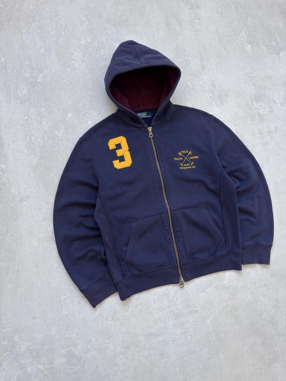Vintage Polo Ralph Lauren 1967 RLPC Navy Blue Big Logo Zip Hoodie