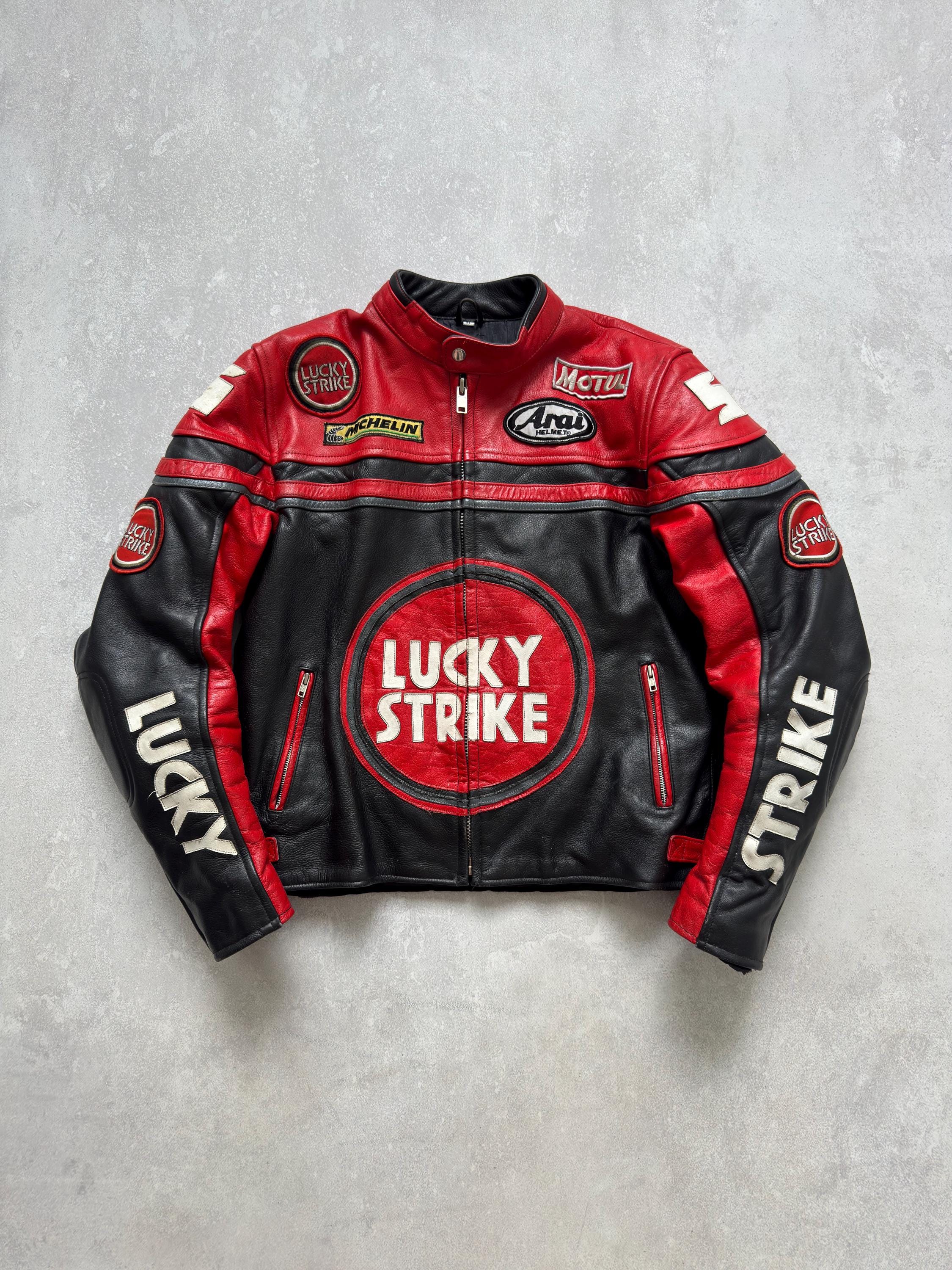 Vintage Lucky Strike Racing Motorbike Genuine Leather Jacket