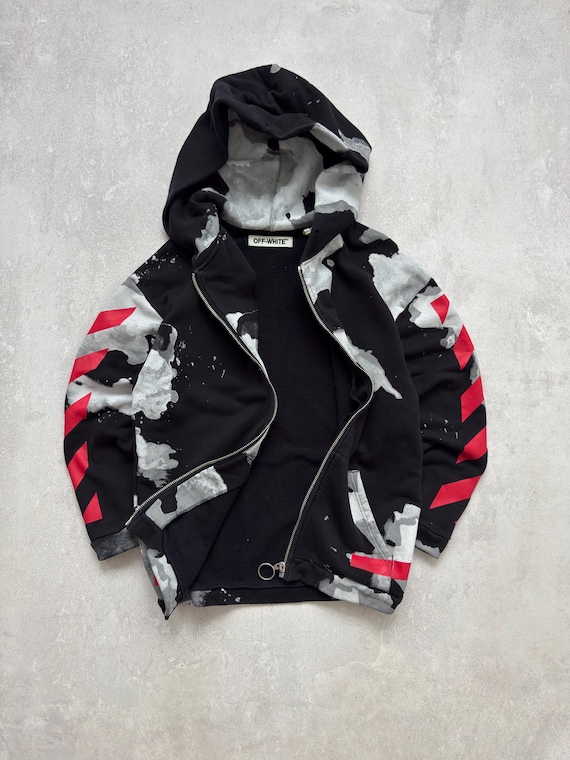 Vintage Off-white Oversized Liquid Spots Zip Hoodie Y2K - Etsy
