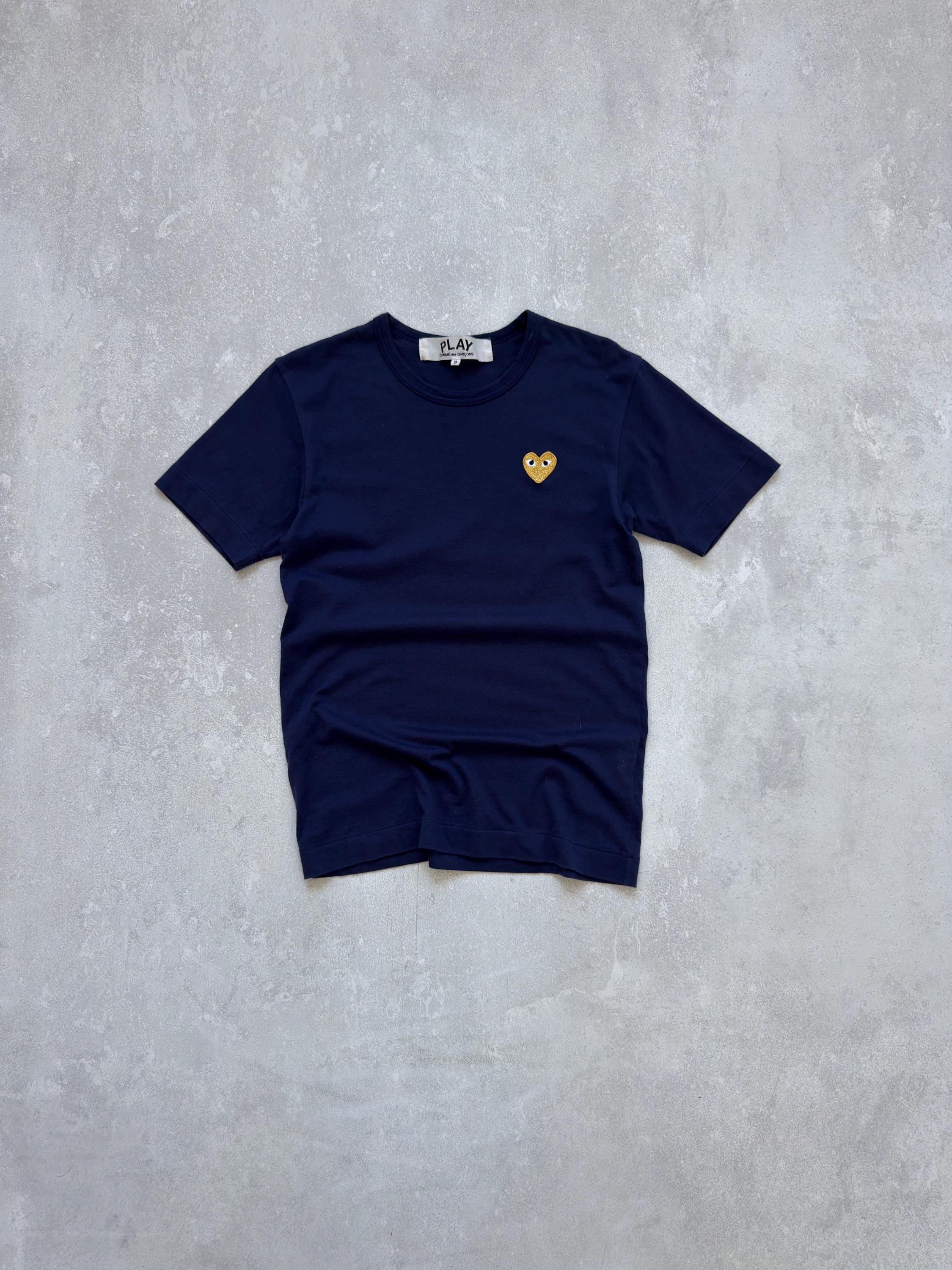 Vintage Comme Des Garcons Play Gold Blue Heart Shirt Logo Y2K Size 