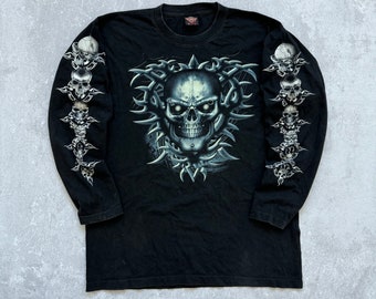 Vintage Y2K Jnco Style Skull Black Long Sleeve sk8