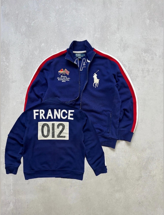 Vintage Polo Ralph Lauren Big Pony Zip Jacket France 1934 Logo