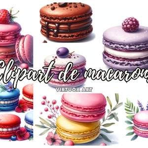 57 Cliparts de macarons, Clipart aquarelle imprimable, plats cuisinés, JPEG de haute qualité, Téléchargement numérique.