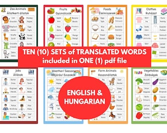 English-Hungarian Words Printables [Animals, Foods, Fruits, Vegetables]