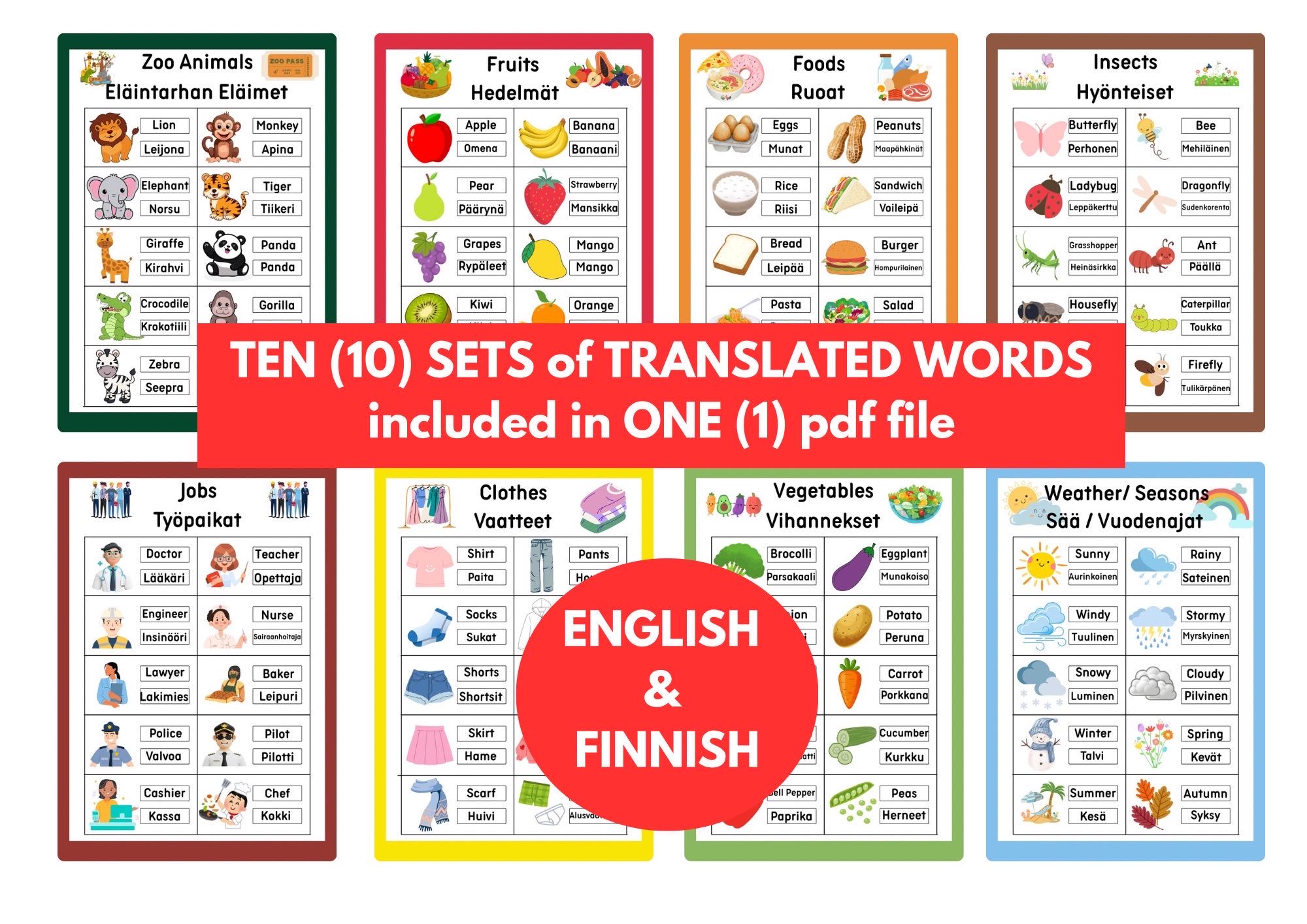 English-finnish Words (part 2) - Translation Printables [other Sets and  Languages Available in My Listing] - Etsy Australia