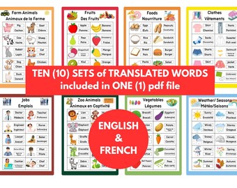 English-French Words Printables [Animals, Foods, Fruits, Vegetables]