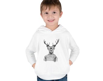 Sudadera con capucha para niños pequeños con ilustración de ciervo hipster / Suéter con ciervo con gafas
