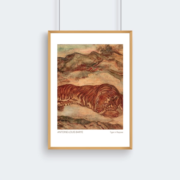 19th Century Art Oil on Canvas Print by Antoine-Louis Barye: Tiger in Repose | Printable Wall Art