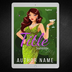 Green Dress with Cocktail - Premade Ebook Cover Design, Romance Book Cover, RomCom Book Cover, Contemporary Book Cover