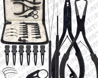 Hair Extension Tool Kit, Micro Beads, Plier, Scissor, Hook, Clips - 21pcs