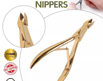 German Steel Cuticle Nipper - Gold, Curved Blade Trimmer