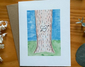 Personalisierte Hochzeit Liebe Jahrestag Hinweis Karte Handgemalt Aquarell