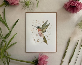 Kolibri Aquarell Glitter Grußkarte Blank Karte Jeden Anlass Handgemacht