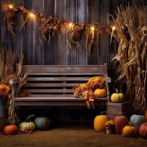 Autumn digital Background, Orange pumpkins, Bench, Fall digital Backdrop, Autumn digital Backdrop, Fall digital Background, Instant download