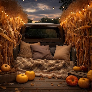 Autumn digital Background, Truck, Fall digital Backdrop, Autumn digital Backdrop, Fall digital Background, Instant download