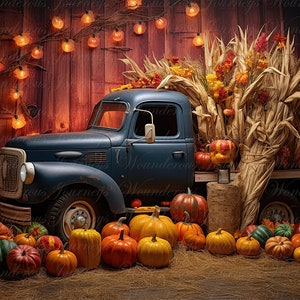 Autumn digital Background, Orange pumpkins, Truck, Fall digital Backdrop, Autumn digital Backdrop, Fall digital Background, Instant download