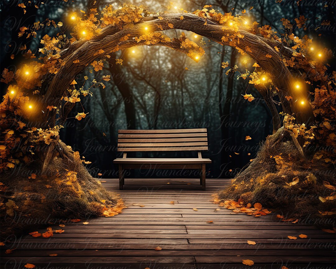 Autumn Digital Background, Bench, Fall Digital Backdrop, Autumn Digital