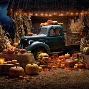 Autumn digital Background, Orange pumpkins, Truck, Fall digital Backdrop, Autumn digital Backdrop, Fall digital Background, Instant download