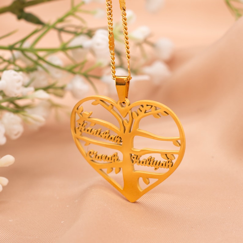 Heart Shaped Family Tree Necklace,Tree Of Life Necklace,Personalized Custom Family Name Necklace,Gift For Mom Grandma,Christmas Gifts image 5