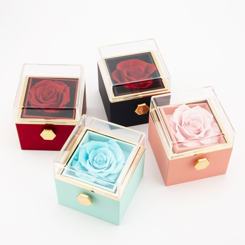 Special Rotating Rose Necklace Box,proposal Ring Box, Real Rose Flower