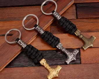 Thor Hammer Keychain , Mens Viking Keychain, Stainless Steel Umbrella Rope Braided Keyrings, Mjolnir Handmade Key Chain, Gifts For Him