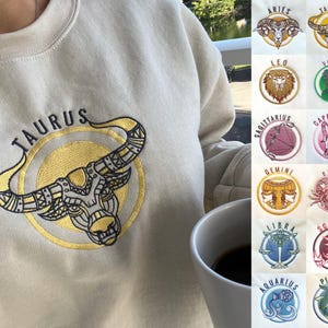Custom Zodiac Sweatshirt - Embroidered Astrology Gift for Her/Him -Birthday Star Sign Sweatshirt - Custom Embroidered Astrology Wear