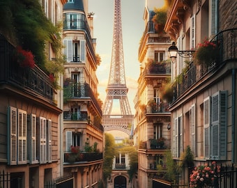 Adembenemend uitzicht op de Eiffeltoren: driedubbele digitale download met hoge resolutie (JPEG) met AI-prompt inbegrepen