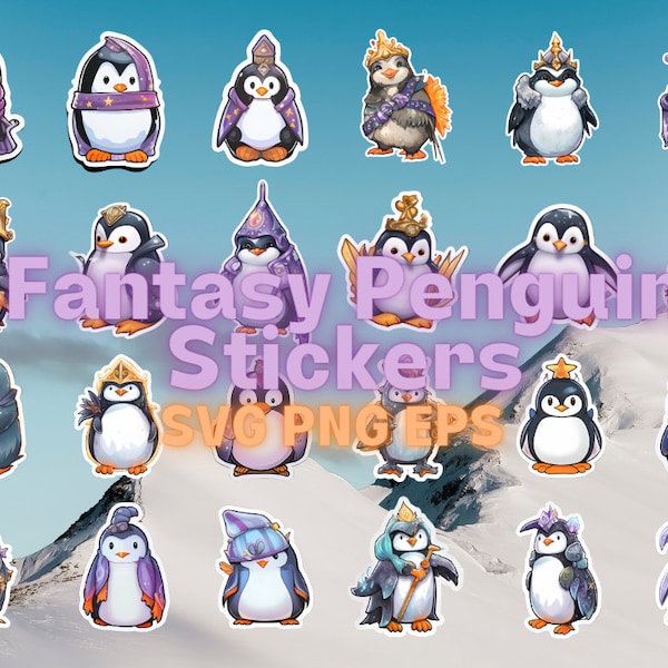 Fantasy Stylish Penguins Clipart Collection SVG PNG, Penguin Stickers,  Printable Sticker, Sticker PNG Bundle, Penguin Clipart Downloads