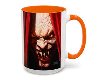 コーヒーマグ、悪魔の顔が覗く、恐ろしい悪魔のデザイン、ハロウィンマグ、不気味なマグ、ホラーギフト、ゴシックホームデコレーション、オフィスマグ、ユニーク