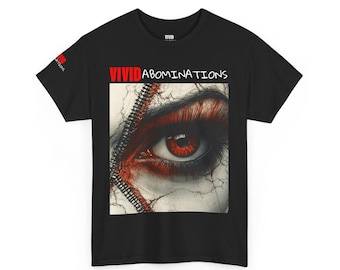 Vivid Horror Graphic Tee, Unisex aus schwerer Baumwolle T-Shirt, Edgy Streetwear, Halloween-Outfit, Reißverschluss Gesicht, einzigartige Geschenkidee, Ghoul Design