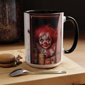 Mug, Creepy Kid Clown in a Cupboard Halloween Coffee Cup, Scary Children's Room Decor, Unique Horror Character Tea Mug, Spooky Kid Gift,