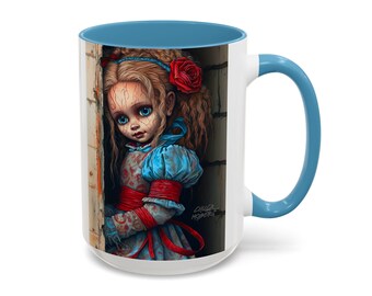 Einzigartige Spuk Puppe, Akzent Kaffeetasse, Gothic Becher, Halloween Dekor, Horror Geschenk, Gruselige Kaffeetasse, Dark Art Mug
