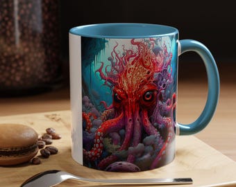 タコのコーヒーマグ：海の生き物をモチーフにした陶器のティーカップ、航海風の装飾