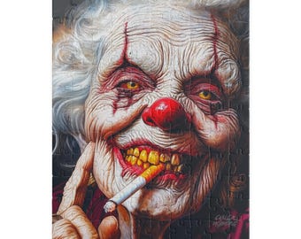 Puzzle, Böser Clown Oma Design, 110 252 520 1014 Teile, Horror-Spielaktivität, Interaktives Halloween-Dekor