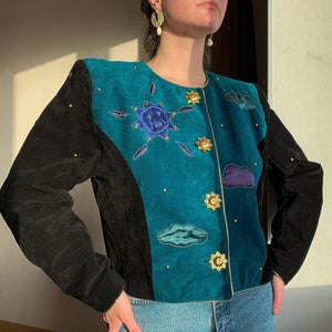 The 80s Dino'z  Vintage Leather Blue Jacket with gold fittings