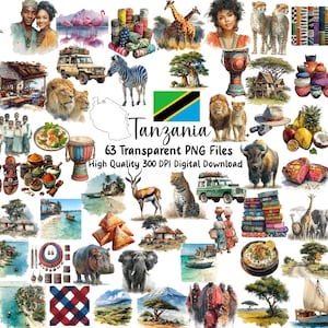 Tanzania Clipart Bundle | Safari Animals, Maasai Art (Instant Download)