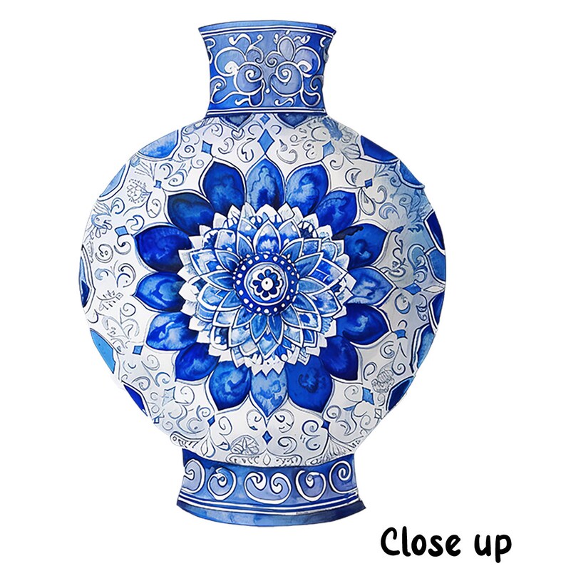 Blue Toile Vase Clipart, Blue Chinoiserie Vases, Transparent Background Commercial Use, 300DPI