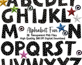 Polka Dot Alphabet Clipart: Doodle Font, Commercial Use (PNG