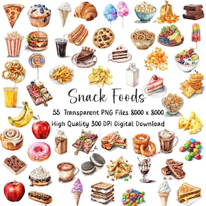 Snack Clipart, Watercolor Menu ClipArt, Dessert Images, Planner Printable Graphics, Snack PNG, Commerical Use