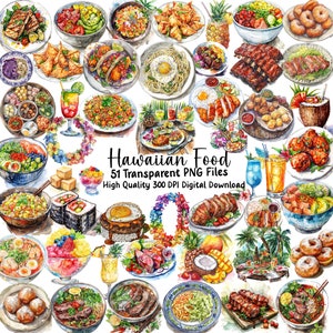 Hawaiian Cuisine Clipart, Polynesian Food, Invitation Elements, Junk Journals, Instant Download, Commercial License