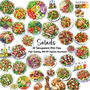 Frischer Salat Clipart Sammlung, Digital Food Art, Journal Grafiken, Menügrafiken, PNG Dateien, kommerzielle Nutzung