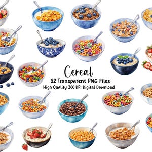 Watercolor Breakfast Cereal Clipart, Planner Images, Printable Meal Planner, Journals, Scrapbooking, Instant Download